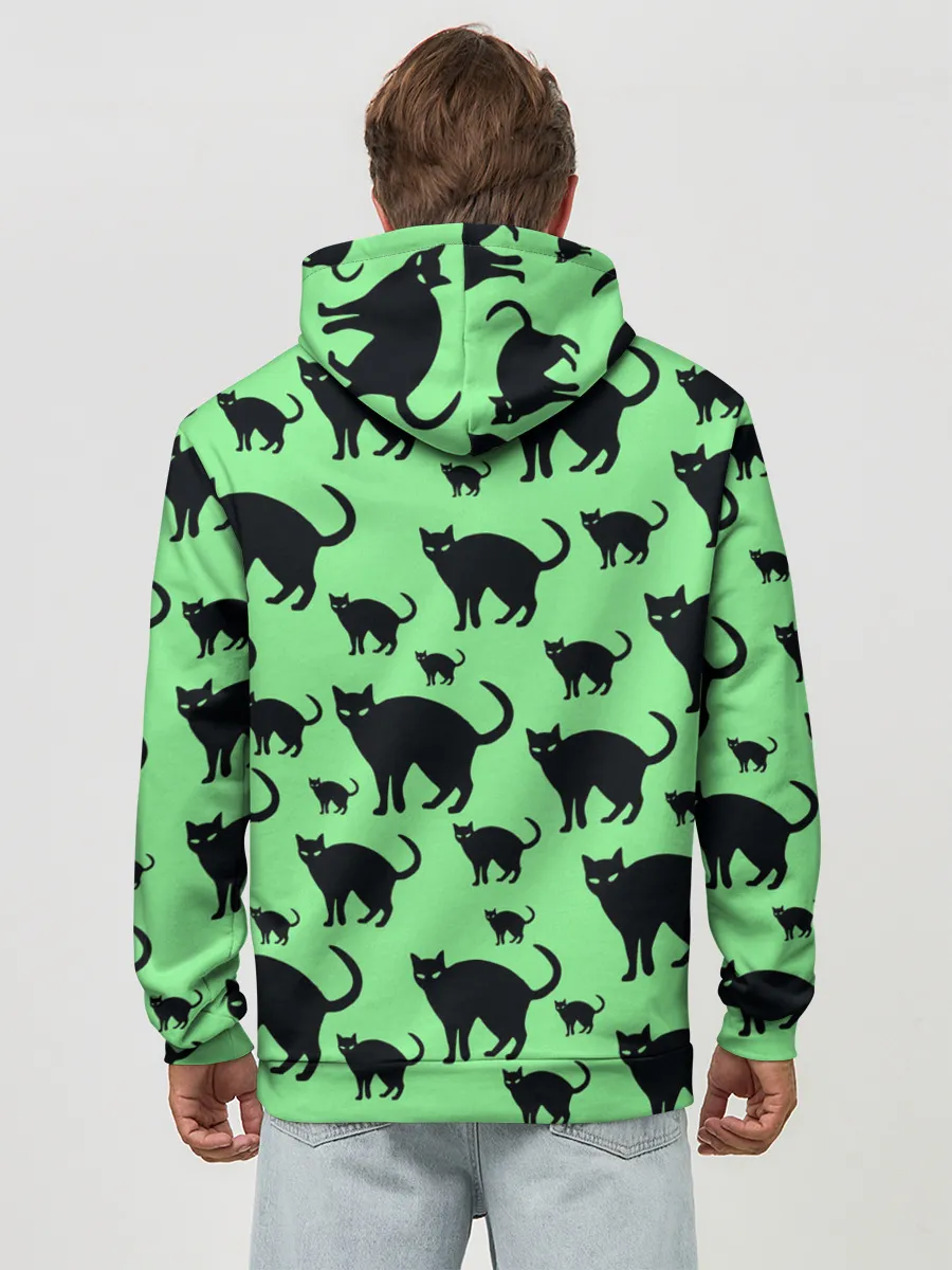 Худи мужской база хлопок / Кошки черные