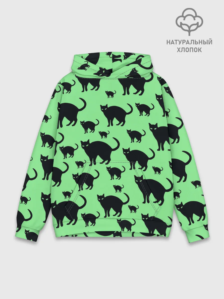 Худи мужской база хлопок / Кошки черные