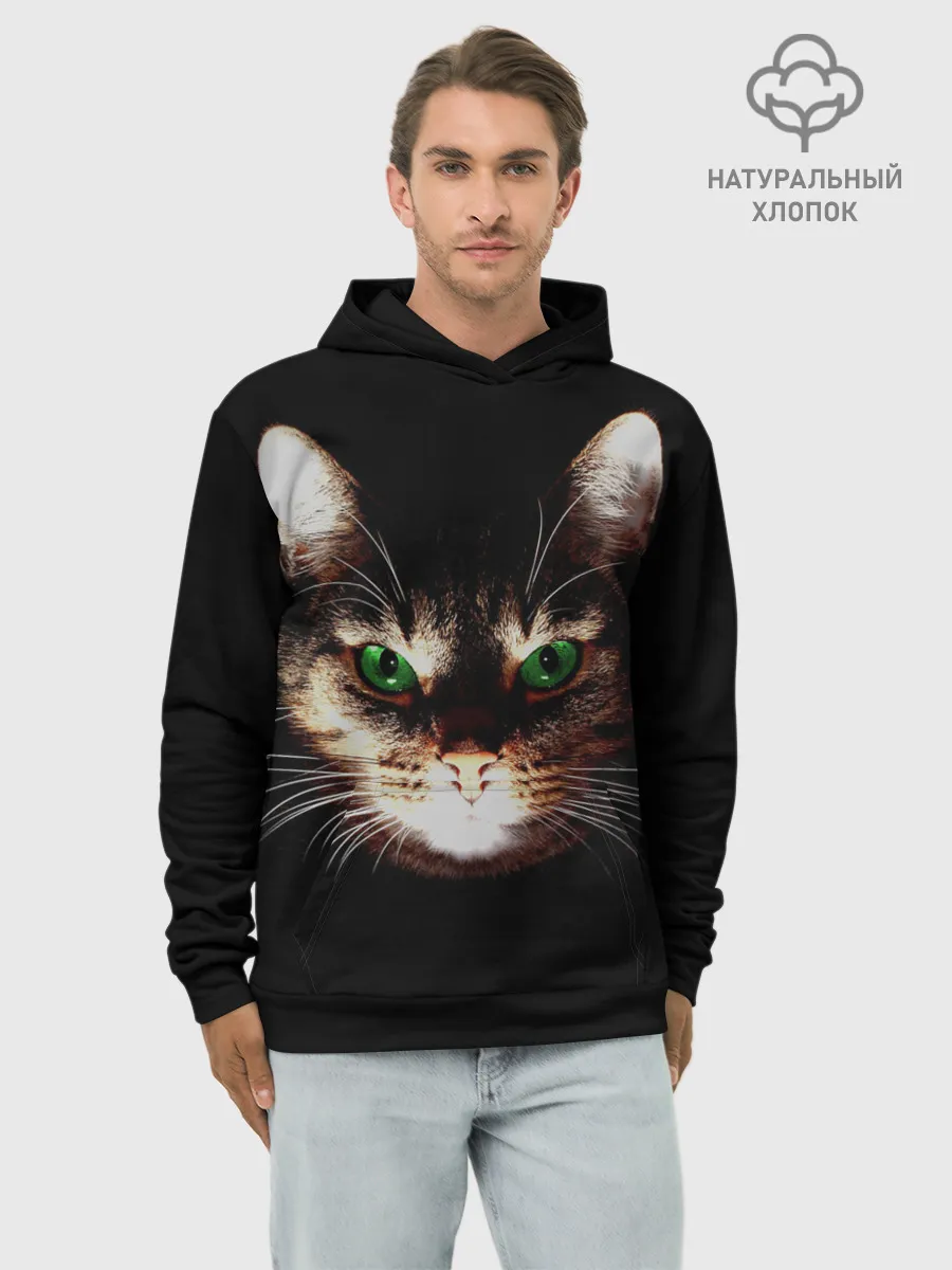 Худи мужской база хлопок / Зеленоглазый кот