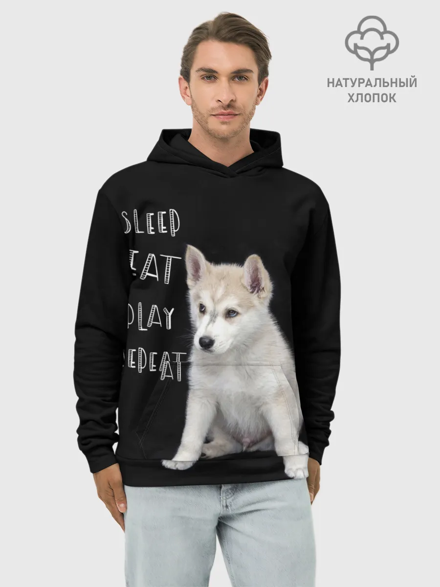 Худи мужской база хлопок / Sleep Eat Play Repeat