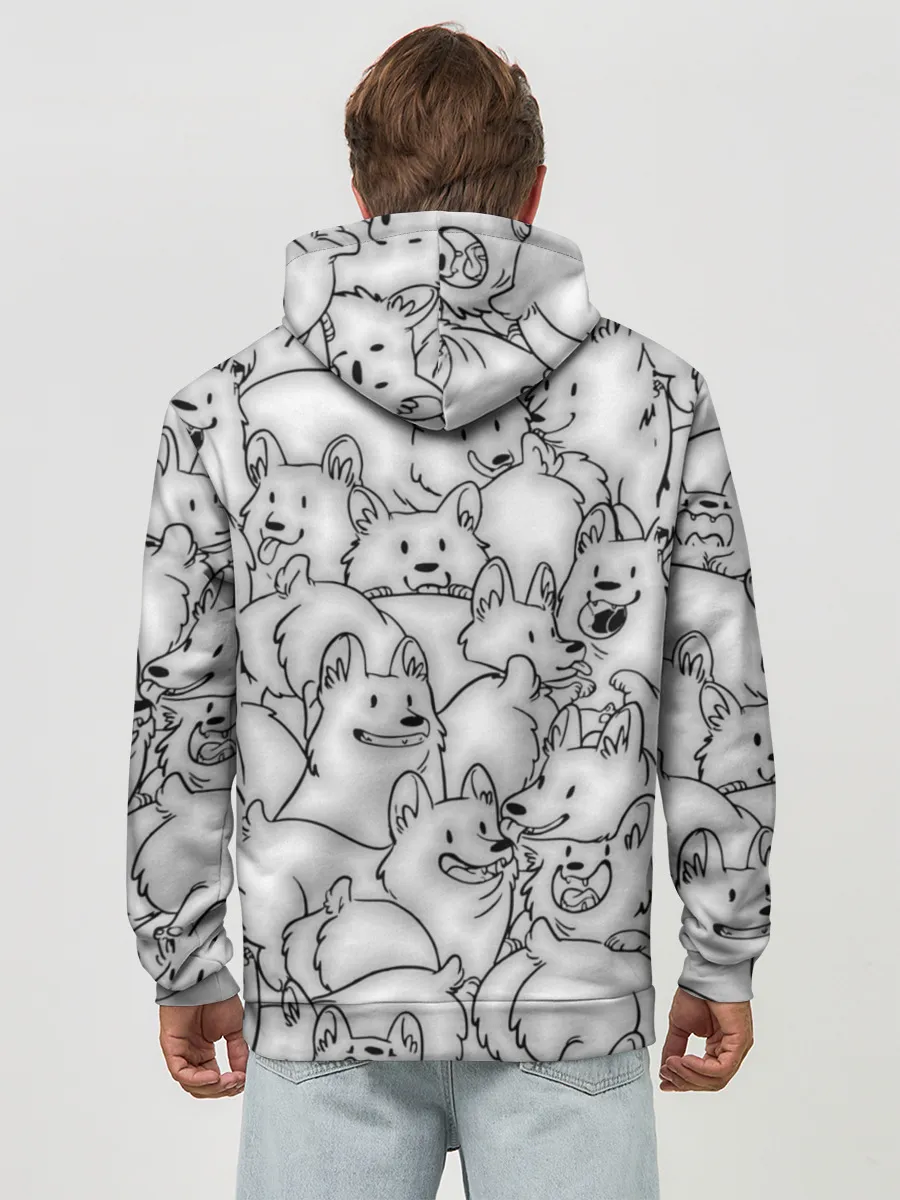 Худи мужской база хлопок / Корги ЧБ