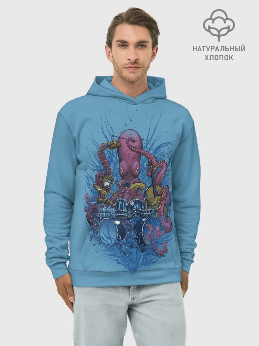 Худи мужской база хлопок / Осьминог барабанщик