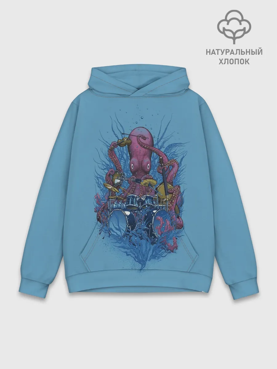 Худи мужской база хлопок / Осьминог барабанщик