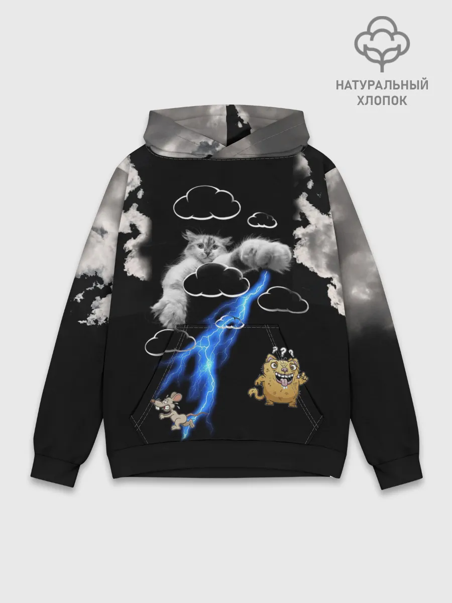 Худи мужской база хлопок / Грозовой, кошак
