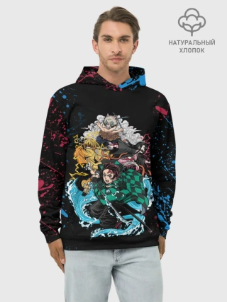 Худи мужской база хлопок / Kimetsu no yaiba красносиние брызги