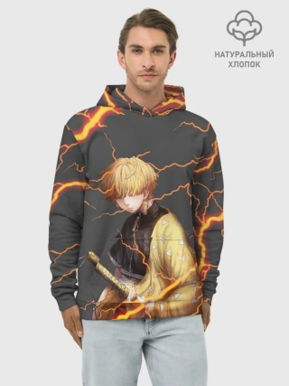 Худи мужской база хлопок / KIMETSU NO YAIBA оранжевые молнии