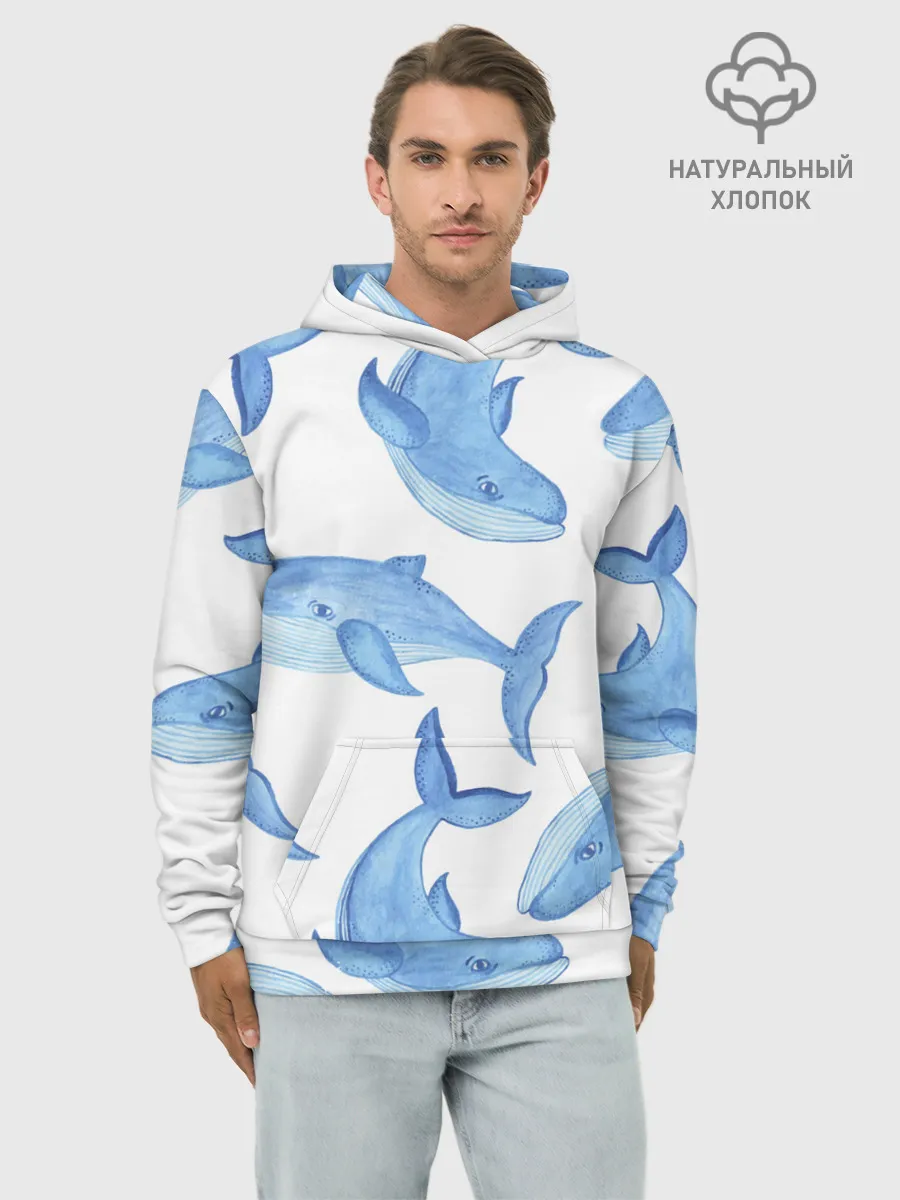 Худи мужской база хлопок / Косяк китов