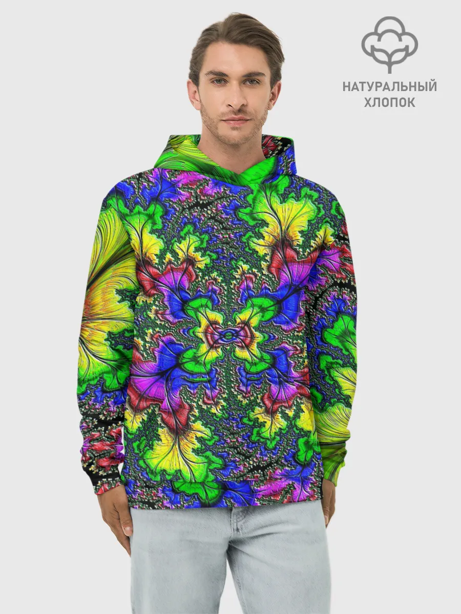 Худи мужской база хлопок / НЕОНОВЫЙ ЦВЕТОК