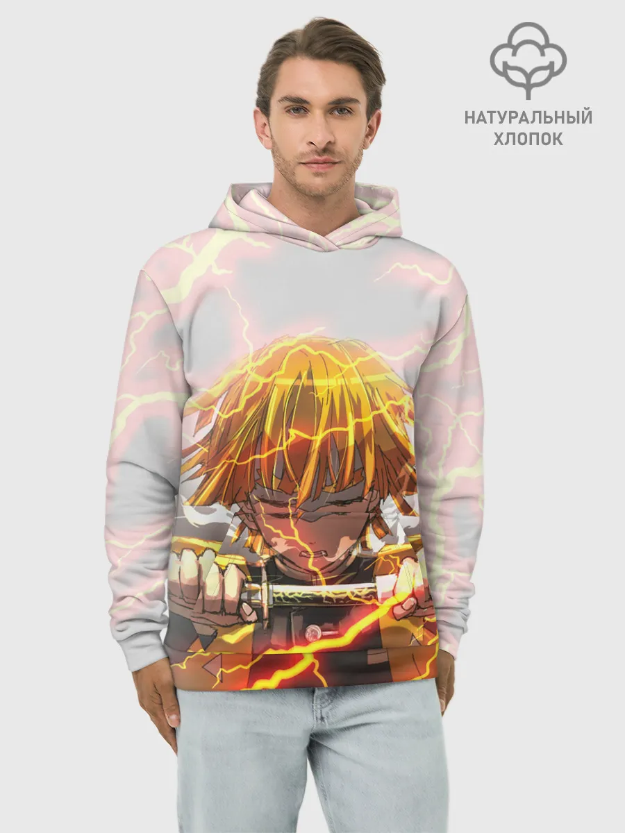 Худи мужской база хлопок / Kimetsu no yaiba достает меч