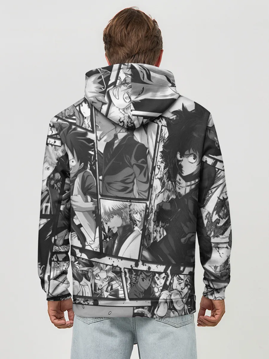 Худи мужской база хлопок / EPIC MAIN ANIME CHARACTERS 3D! monochome