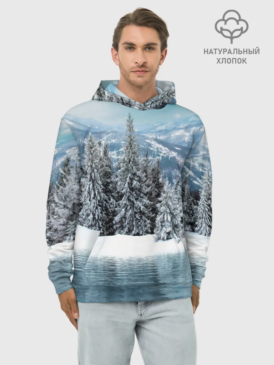 Худи мужской база хлопок / Зимний лес