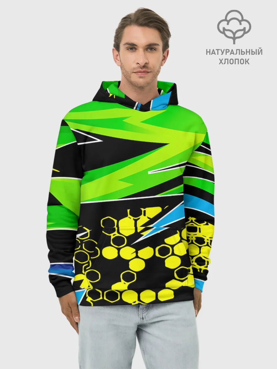 Худи мужской база хлопок / Light green urban marble