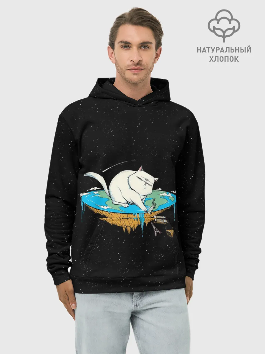 Худи мужской база хлопок / Flat earth Cat