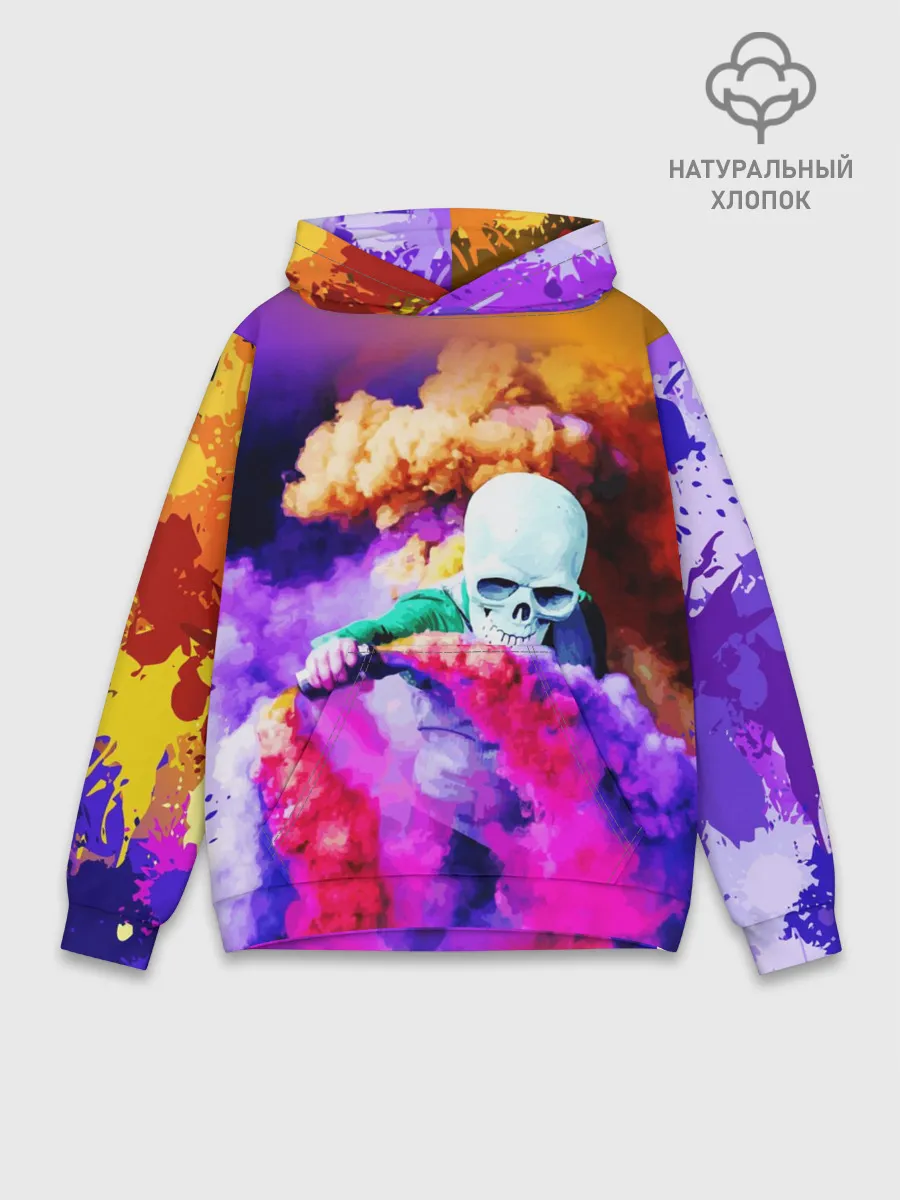 Худи мужской база хлопок / Череп в дыму