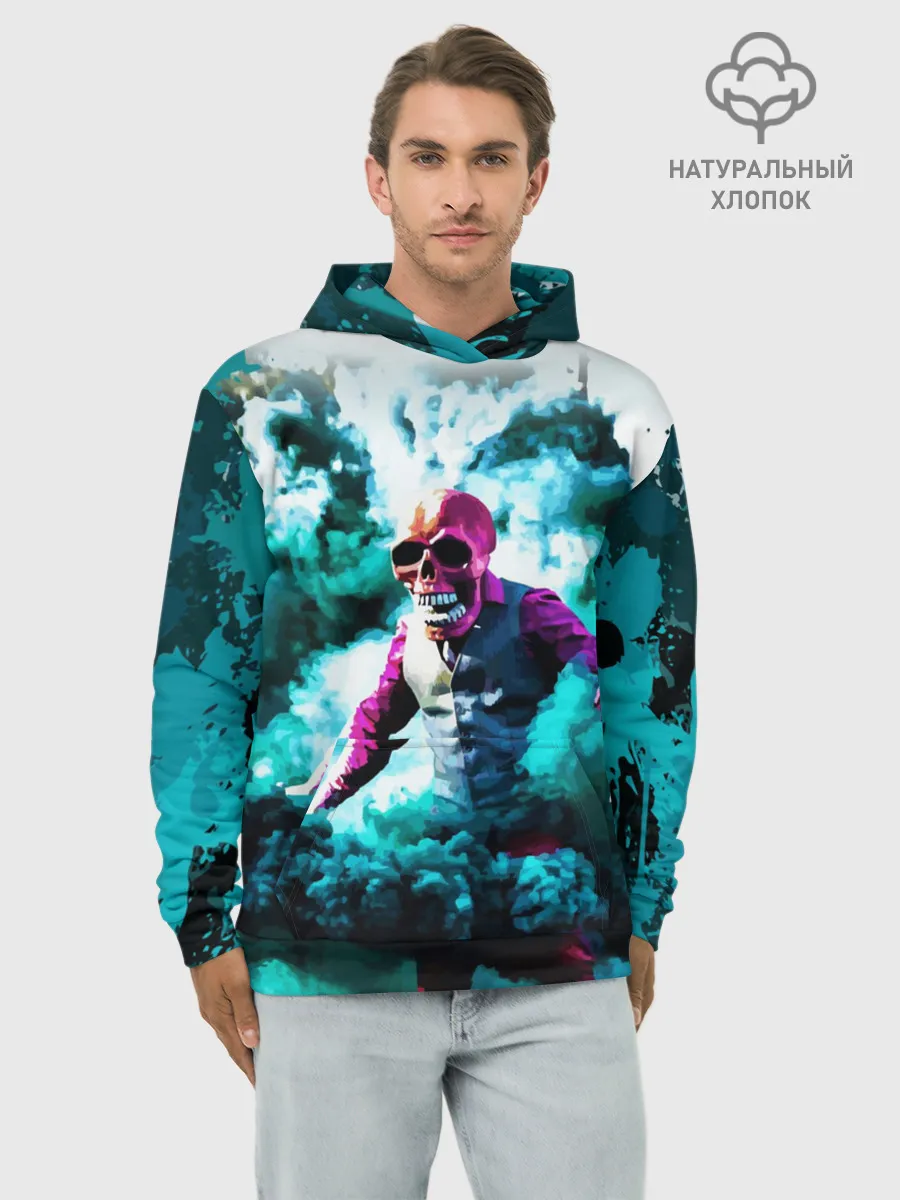 Худи мужской база хлопок / Череп в дыму