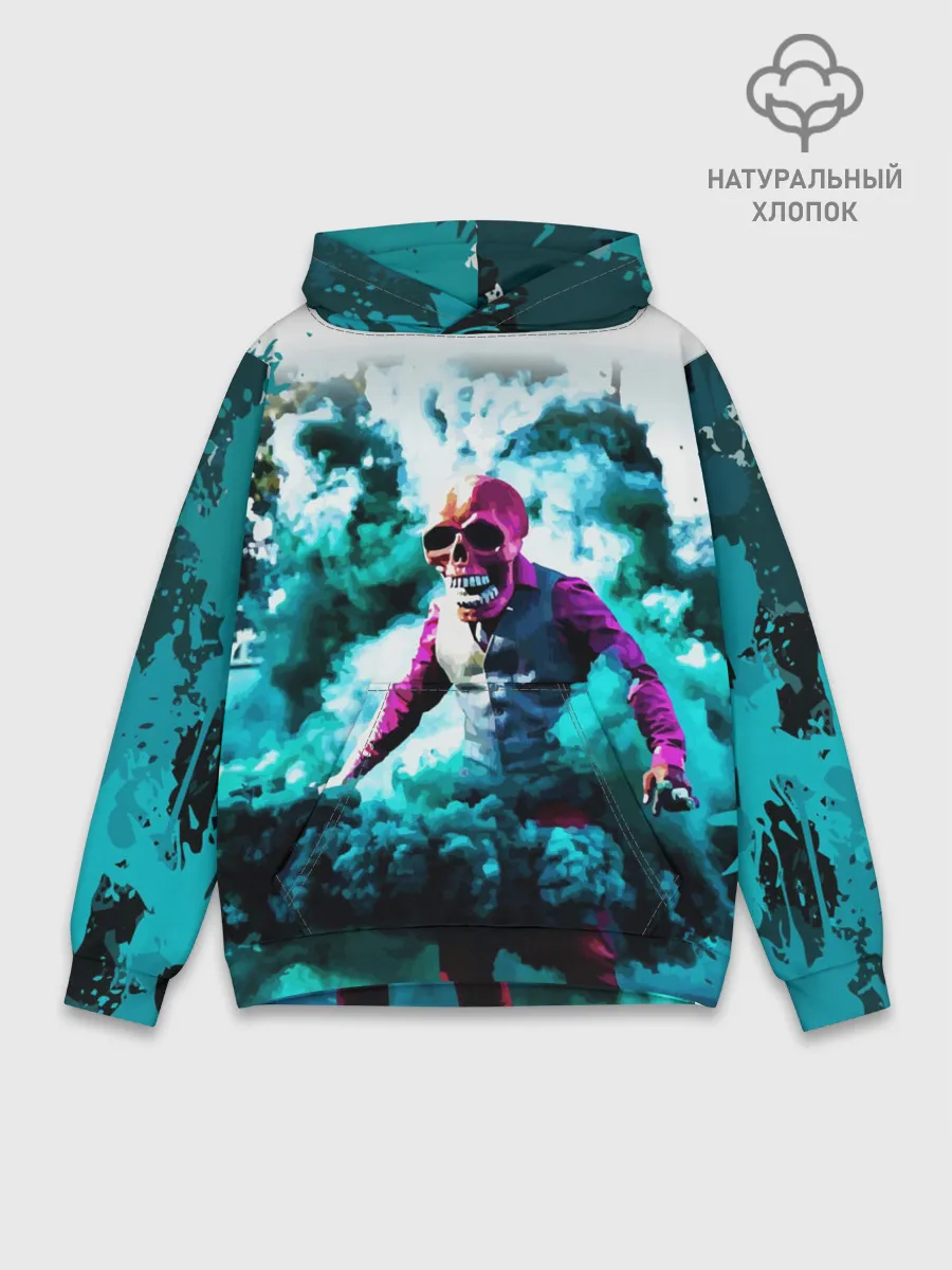Худи мужской база хлопок / Череп в дыму