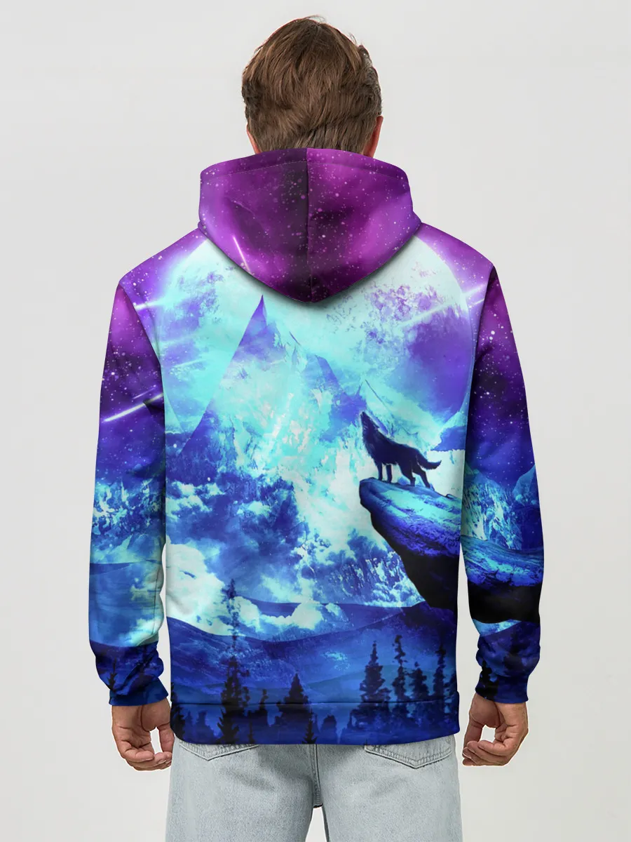 Худи мужской база хлопок / Ночь Волк Луна