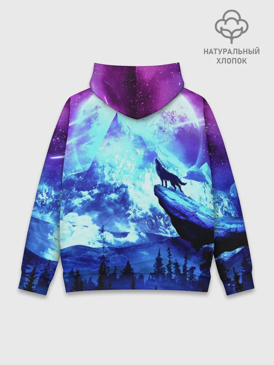 Худи мужской база хлопок / Ночь Волк Луна