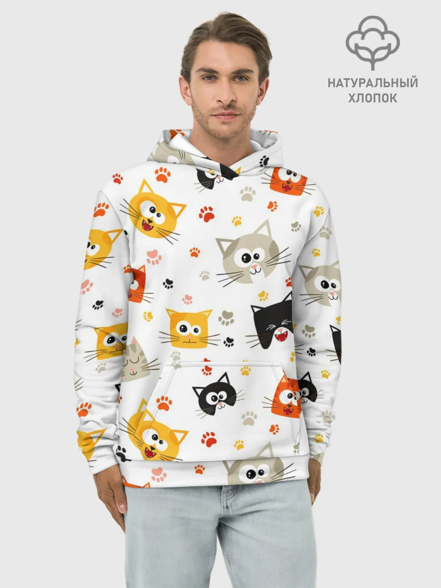 Худи мужской база хлопок / Котики с лапками