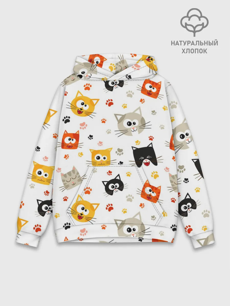 Худи мужской база хлопок / Котики с лапками