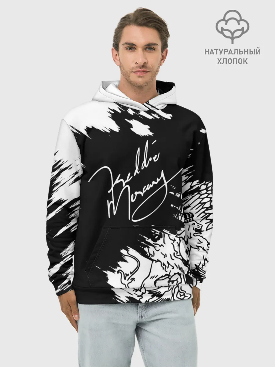 Худи мужской база хлопок / Автограф Фредди Меркьюри