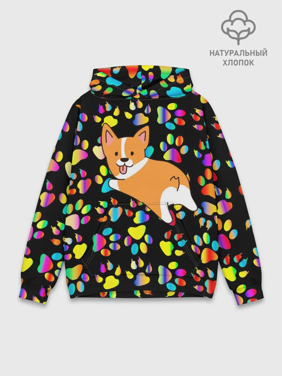 Худи мужской база хлопок / Корги | Цветные лапки