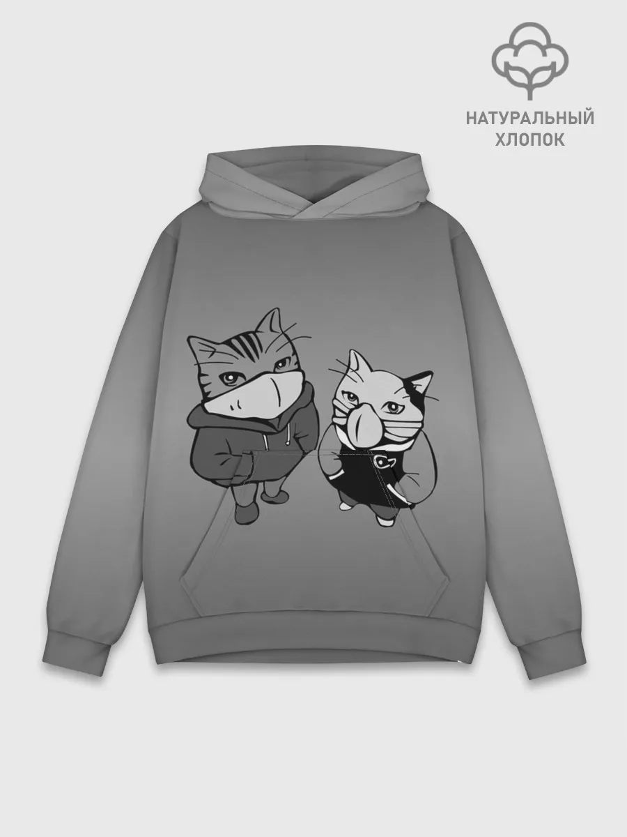 Худи мужской база хлопок / Котики в масках