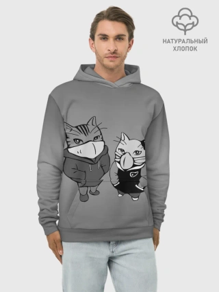 Худи мужской база хлопок / Котики в масках