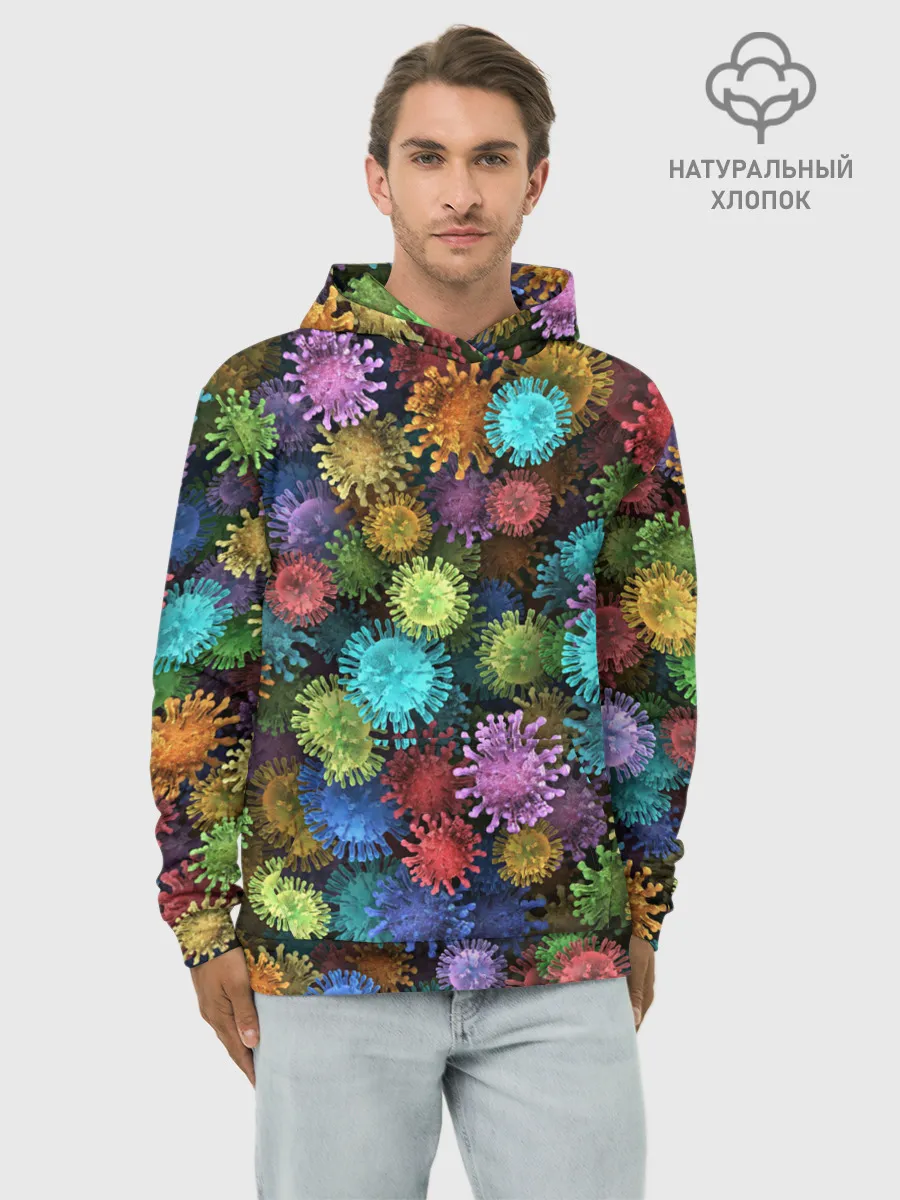 Худи мужской база хлопок / Разноцветные вирусы