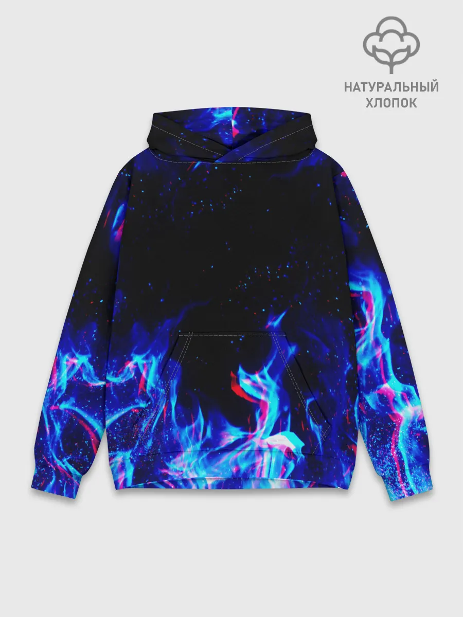 Худи мужской база хлопок / СИНИЙ ОГОНЬ ГЛИТЧ | BLUE FIRE GLITCH