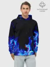 Худи мужской база хлопок / СИНИЙ ОГОНЬ ГЛИТЧ | BLUE FIRE GLITCH