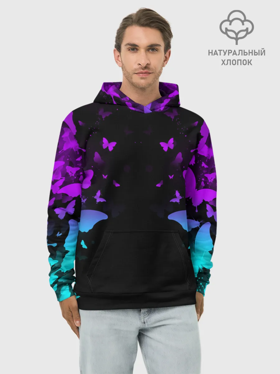 Худи мужской база хлопок / НЕОНОВЫЕ БАБОЧКИ | NEON BUTTERFLIES