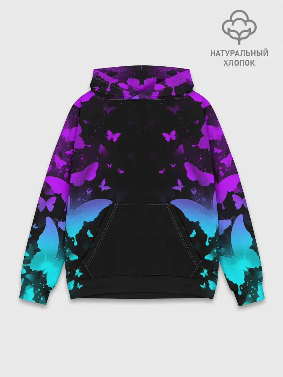 Худи мужской база хлопок / НЕОНОВЫЕ БАБОЧКИ | NEON BUTTERFLIES