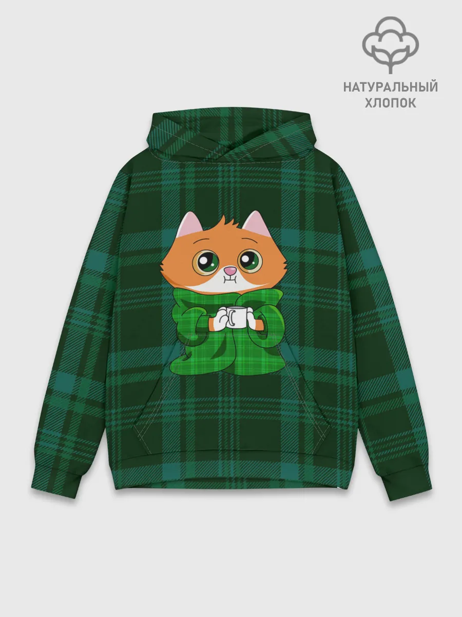 Худи мужской база хлопок / Котёнок в пледе