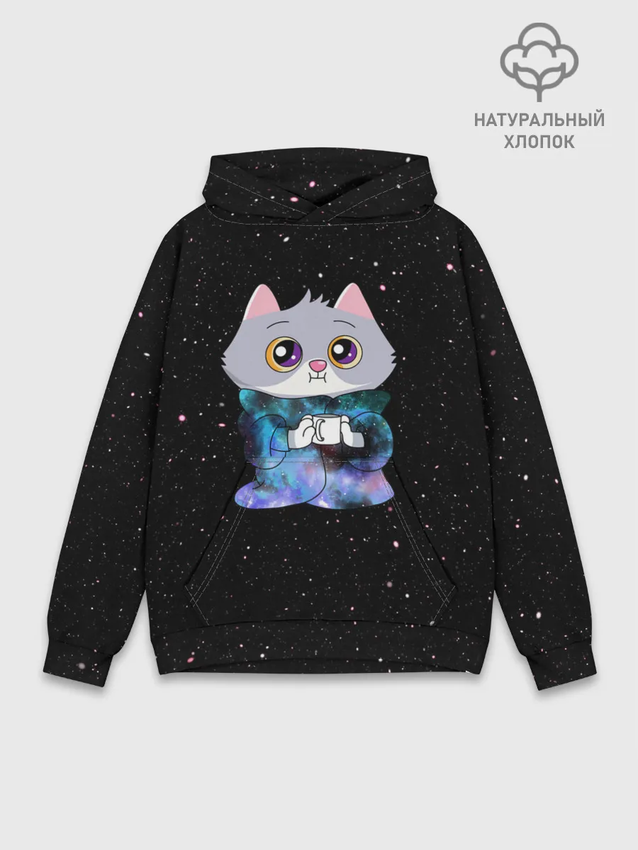 Худи мужской база хлопок / Котёнок в пледе