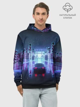Худи мужской база хлопок / SYNTHWAVE / RETROWAVE
