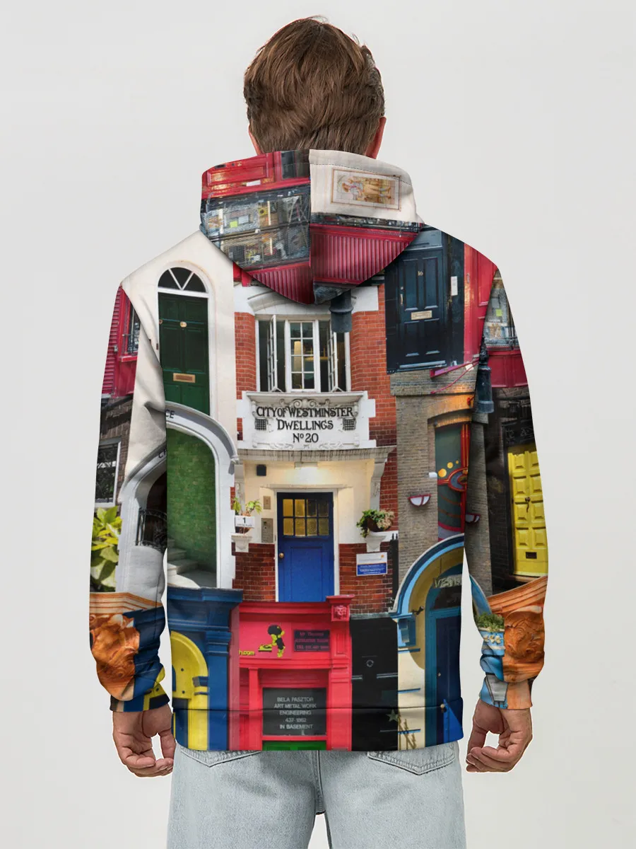 Худи мужской база хлопок / London doors цифровой коллаж