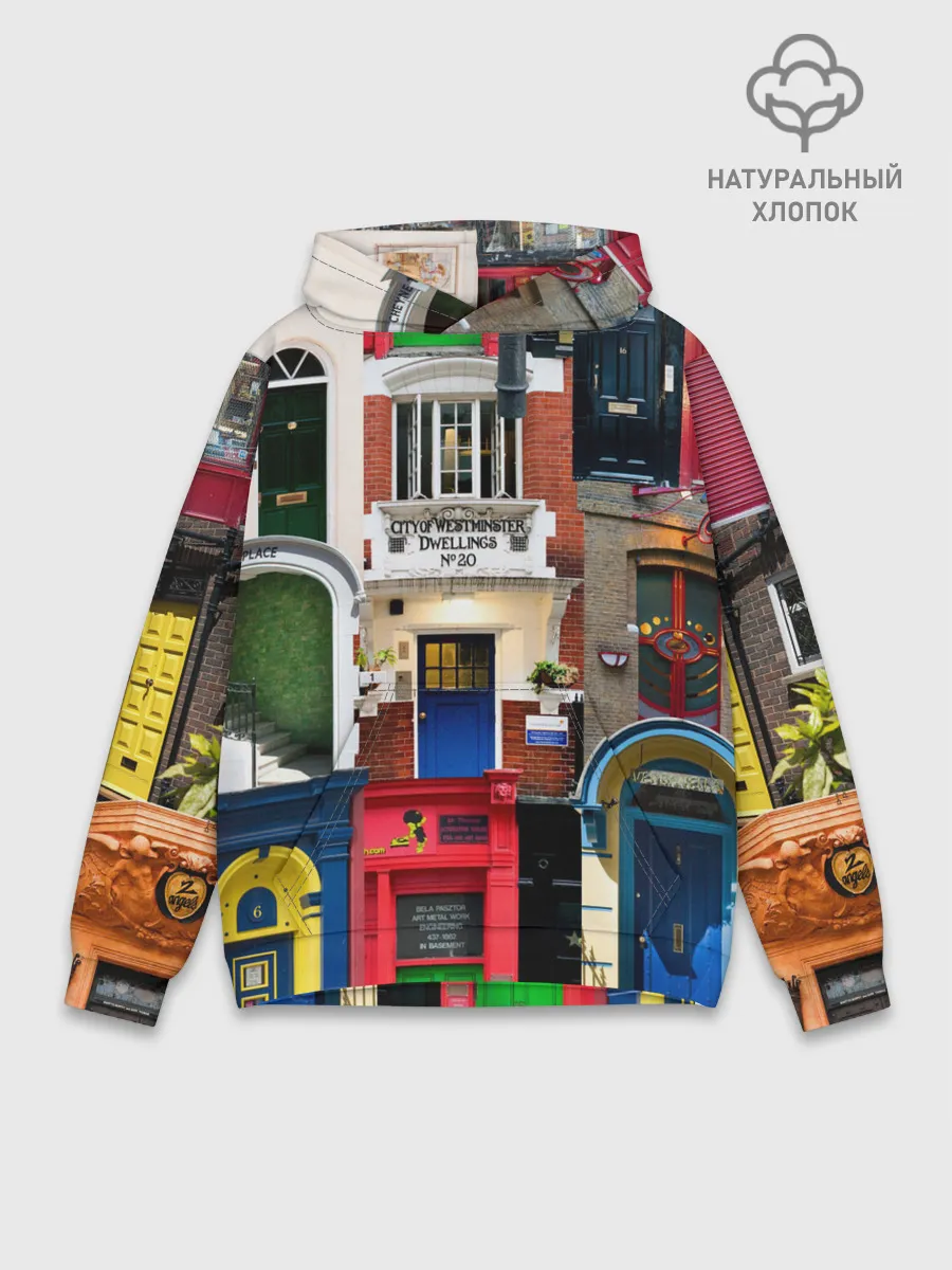 Худи мужской база хлопок / London doors цифровой коллаж