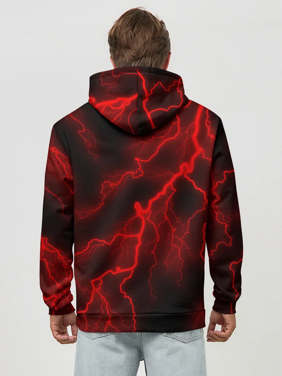 Худи мужской база хлопок / МОЛНИЯ RED NEON
