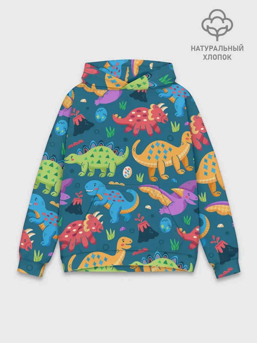 Худи мужской база хлопок / Арт с динозаврами