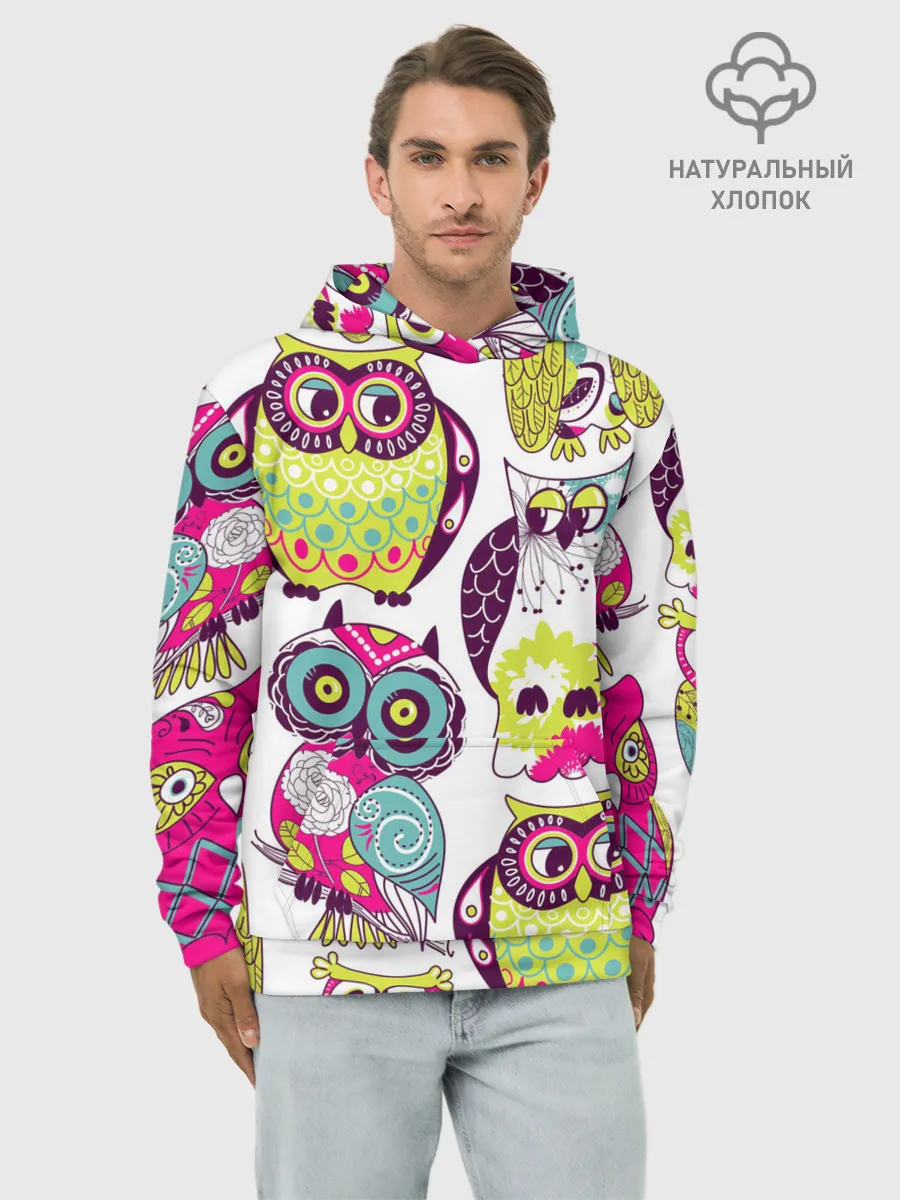 Худи мужской база хлопок / МУДРЫЕ СОВЫ | WISE OWLS
