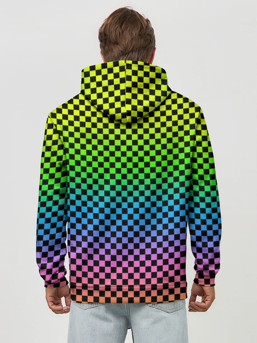 Худи мужской база хлопок / РАДУЖНАЯ ШАХМАТКА