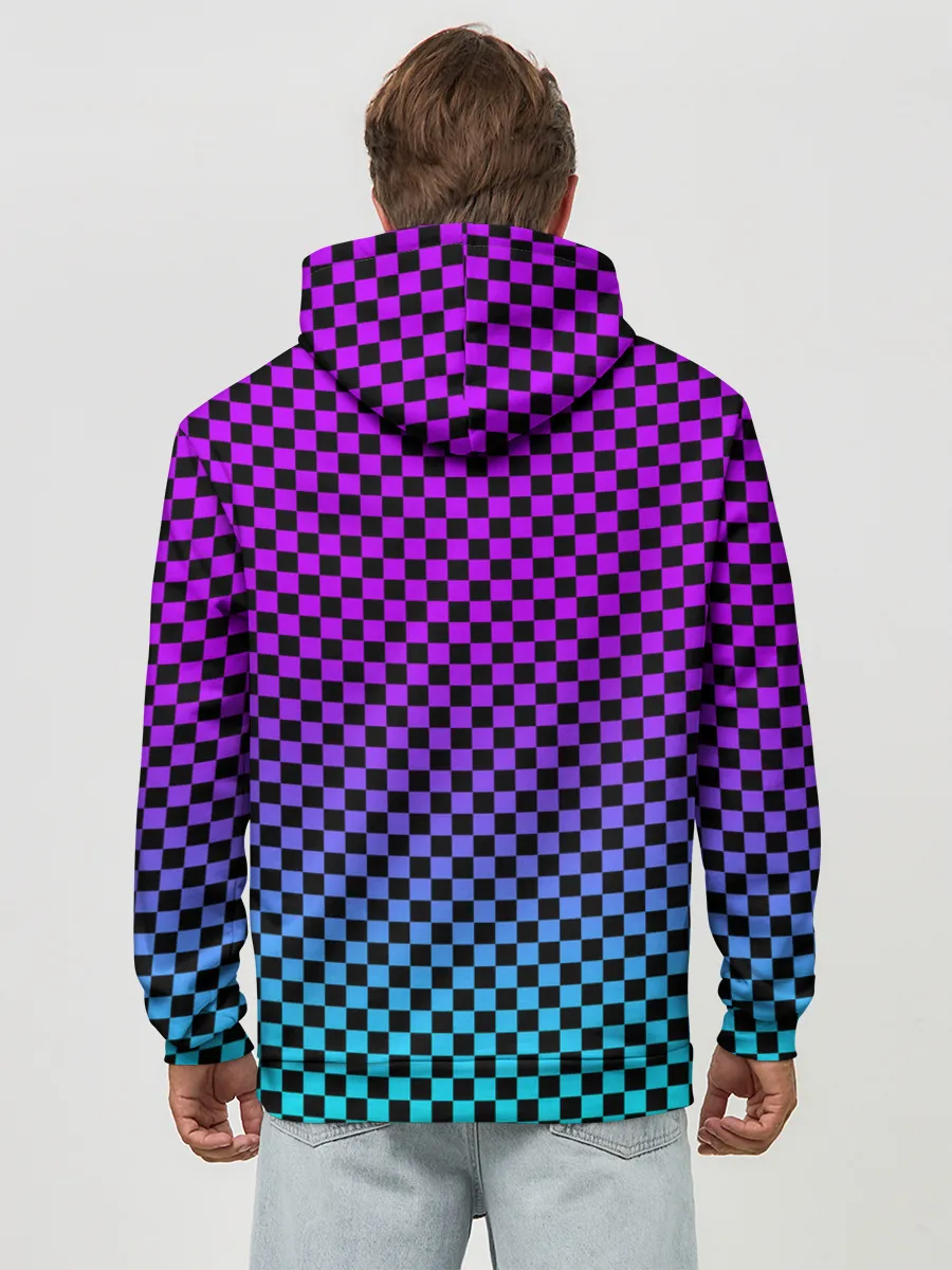 Худи мужской база хлопок / НЕОНОВАЯ ШАХМАТКА