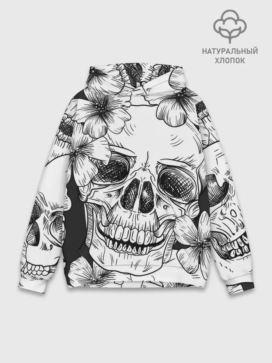 Худи мужской база хлопок / Цветочный череп