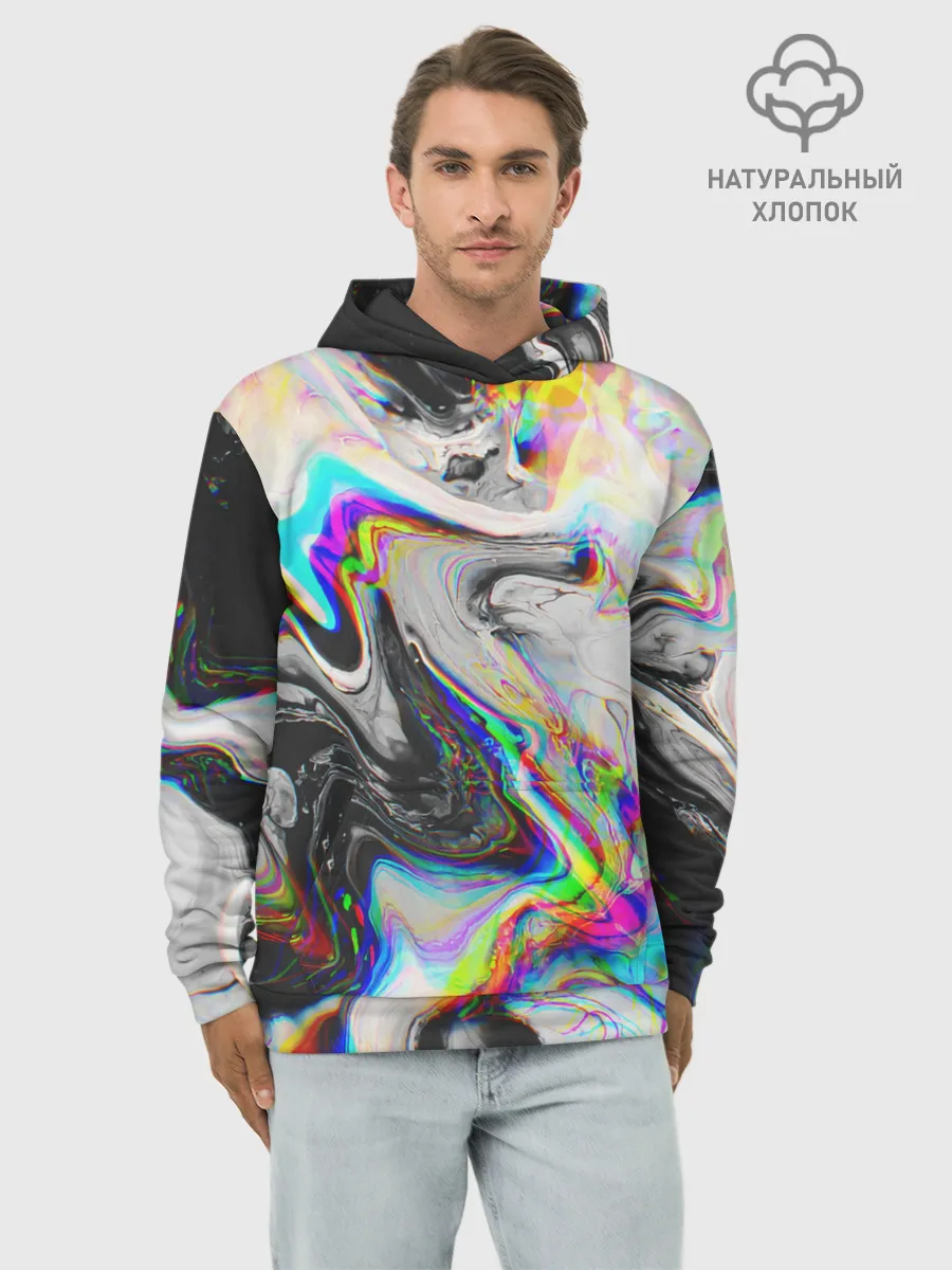 Худи мужской база хлопок / DIGITAL ABSTRACT GLITCH | ГЛИТЧ