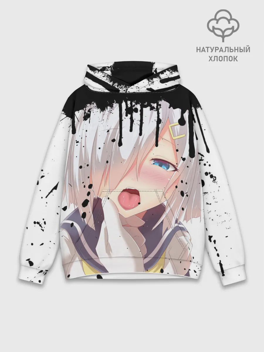Худи мужской база хлопок / Ахегао лицо в цвете
