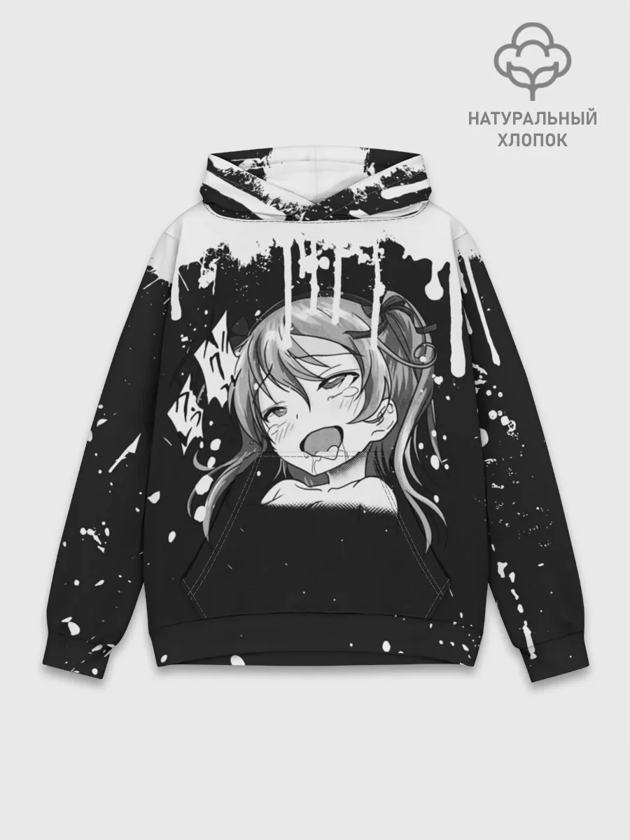 Худи мужской база хлопок / Ахегао лицо чб