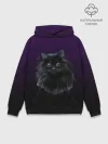 Худи мужской база хлопок / черный кот на фиолетовом фоне
