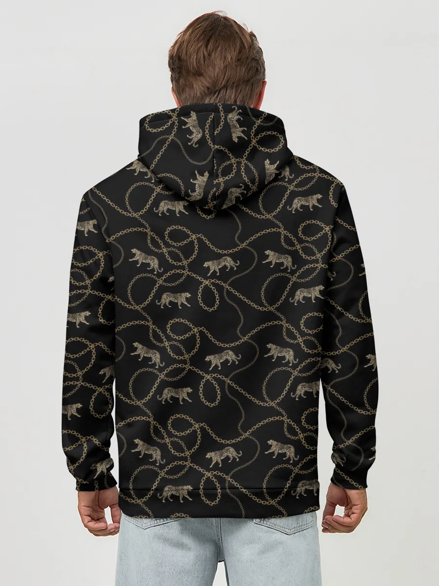 Худи мужской база хлопок / Леопарды и цепи