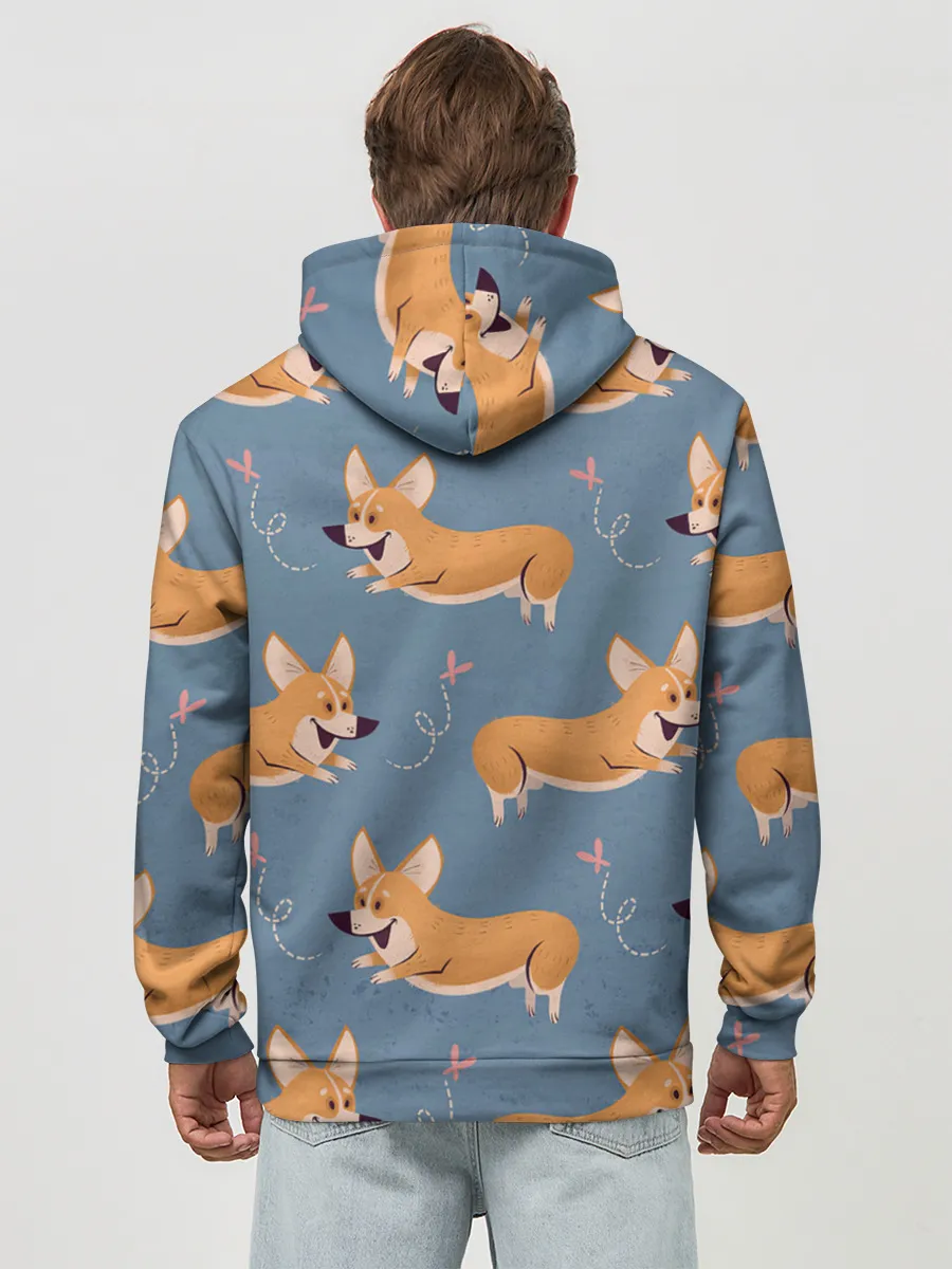 Худи мужской база хлопок / Корги с бабочкой